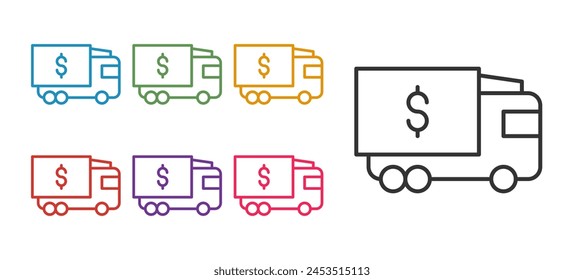 Set line Armored truck icon isolated on white background. Set icons colorful. Vector