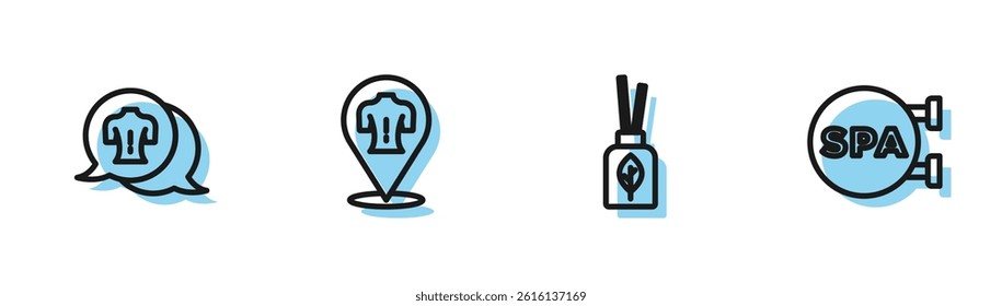 Set line Aroma diffuser, Massage,  and Spa salon icon. Vector