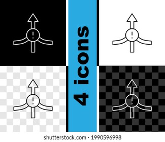 Establecer el icono de flecha de línea aislado en fondo transparente y negro. Símbolo de la dirección de la punta de flecha. Signo del puntero de navegación.  Vector