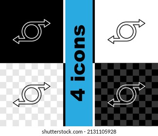 Set line Arrow icon isolated on black and white, transparent background. Direction Arrowhead symbol. Navigation pointer sign.  Vector