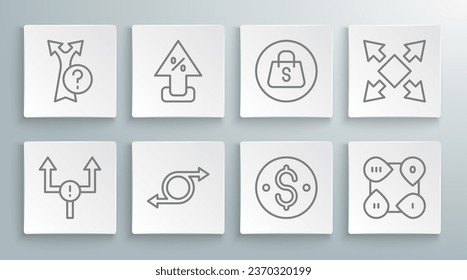 Die Linie Pfeil, Pfeil nach oben, Dollar Symbol, Infografische Elemente, Einkaufstasche mit Verkauf, Viele Wege Richtung und Symbol. Vektorgrafik