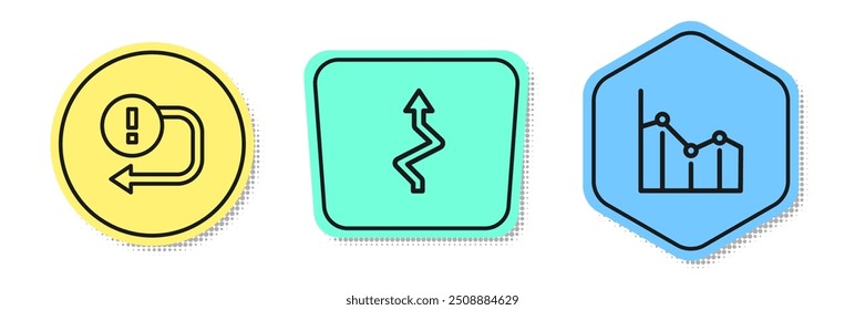 Set line Arrow,  and Pie chart infographic. Colored shapes. Vector