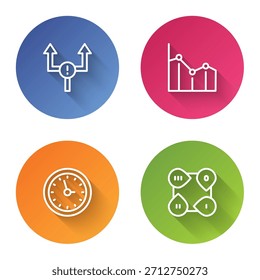 Definir linha Seta, gráfico de Pizza infográfico, Relógio e elemento Infográfico. Botão de círculo de cor. Vetor