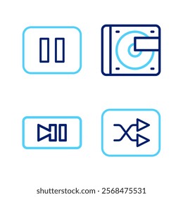 Set line Arrow shuffle, Pause button, Vinyl player with vinyl disk and  icon. Vector