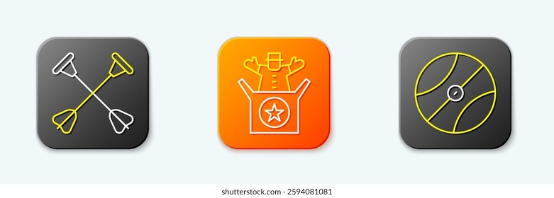 Set line Arrow with sucker tip, Jack in the box toy and Basketball ball icon. Vector
