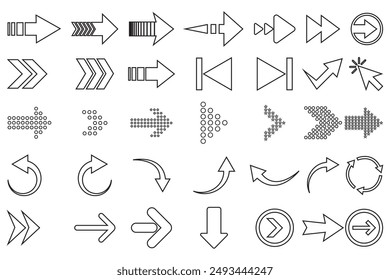  Conjunto de flechas de línea, Vector de flecha, colección de iconos. Mega conjunto de Vector de flecha, silueta con línea de trazo. Vector de flechas.  Flechas simples modernas. Ilustración vectorial. 
