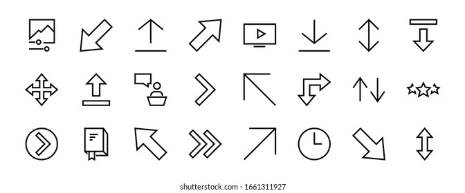 Set of line arrows,
directions, arrows, contains icons such as pause, continuation, directly, to the right, Editable stroke. 480x480, On a white background, Vector illustration.