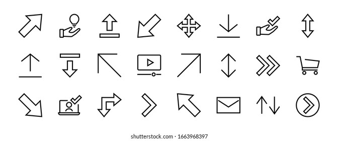 Set of line arrows,
directions, arrows, contains icons such as pause, continuation, directly, to the right, Editable stroke. 480x480, On a white background, Vector illustration.