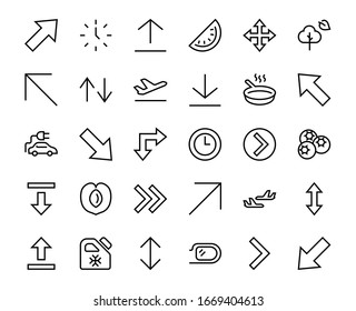 Set of line arrows,
directions, arrows, contains icons such as pause, continuation, directly, to the right, Editable stroke. 480x480, On a white background, Vector illustration.