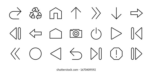 Set of line arrows, directions, arrows, contains icons such as pause, continuation, directly, to the right, Editable stroke. 480x480, On a white background, Vector illustration.