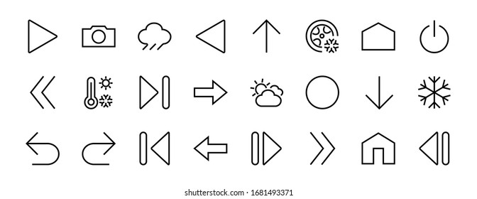 Set of line arrows, directions, arrows, contains icons such as pause, continuation, directly, to the right, Editable stroke. 480x480, On a white background, Vector illustration.