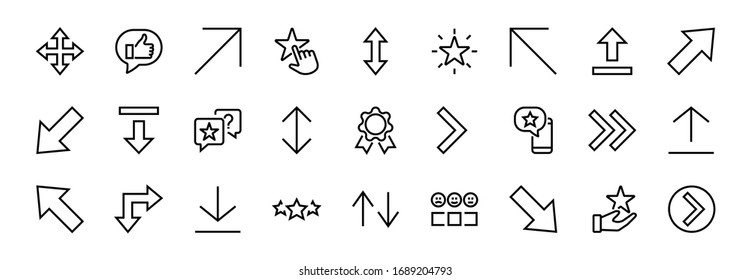 Set of line arrows,
directions, arrows, contains icons such as pause, continuation, directly, to the right, Editable stroke. 480x480, On a white background, Vector illustration.