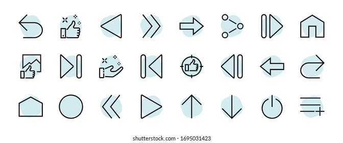 Set of line arrows, directions, arrows, contains icons such as pause, continuation, directly, to the right, Editable stroke. 480x480, On a white background, Vector illustration.