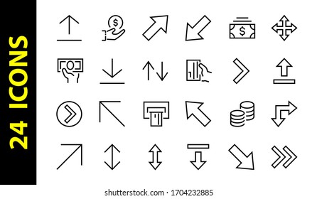 Set of line arrows,
directions, arrows, contains icons such as pause, continuation, directly, to the right, Editable stroke. 480x480, On a white background, Vector illustration.