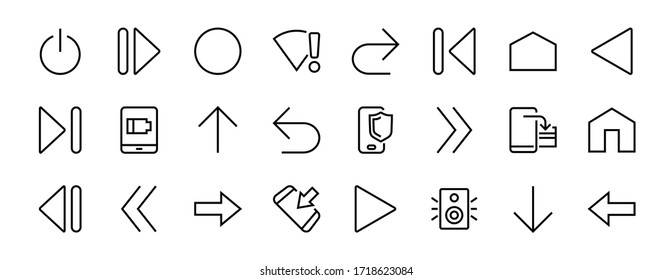 Set of line arrows, directions, arrows, contains icons such as pause, continuation, directly, to the right, Editable stroke. 480x480, On a white background, Vector illustration.