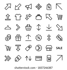 Set of line arrows, directions, arrows, contains icons such as pause, continuation, directly, to the right, Editable stroke. 480x480, On a white background, Vector illustration.