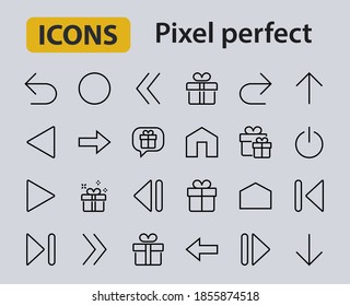 Set of line arrows, directions, arrows, contains icons such as pause, continuation, directly, to the right, Editable stroke. 480x480, On a white background, Vector illustration.