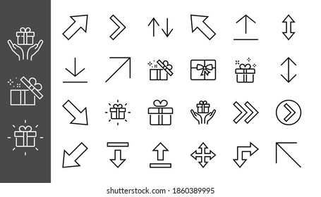 Set of line arrows, directions, arrows, contains icons such as pause, continuation, directly, to the right, Editable stroke. 480x480, On a white background, Vector illustration.