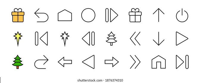 Set of line arrows, directions, arrows, contains icons such as pause, continuation, directly, to the right, Editable stroke. 480x480, On a white background, Vector illustration.