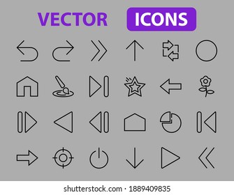 Set of line arrows, directions, arrows, contains icons such as pause, continuation, directly, to the right, Editable stroke. 480x480, On a white background, Vector illustration.