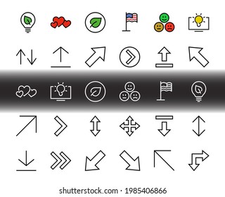 Set of line arrows,
directions, arrows, contains icons such as pause, continuation, directly, to the right, Editable stroke. 480x480, On a white background, Vector illustration.