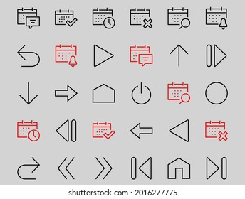 Set of line arrows, directions, arrows, contains icons such as pause, continuation, directly, to the right, Editable stroke. 480x480, On a white background, Vector illustration.