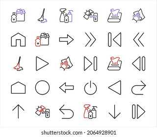 Set of line arrows, directions, arrows, contains icons such as pause, continuation, directly, to the right, Editable stroke. 480x480, On a white background, Vector illustration.