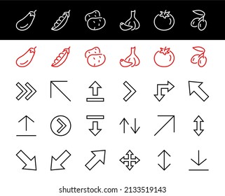 Set of line arrows,
directions, arrows, contains icons such as pause, continuation, directly, to the right, Editable stroke. 480x480, On a white background, Vector illustration.