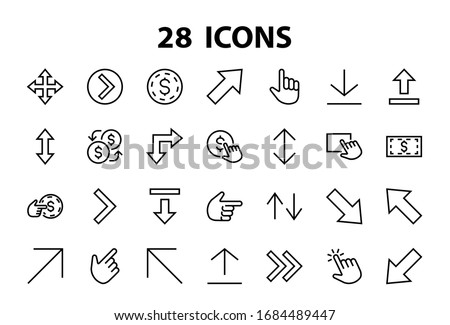 Set of line arrows, directions, arrows, contains icons such as pause, continuation, directly, to the right, Editable stroke. 480x480, On a white background, Vector illustration.
