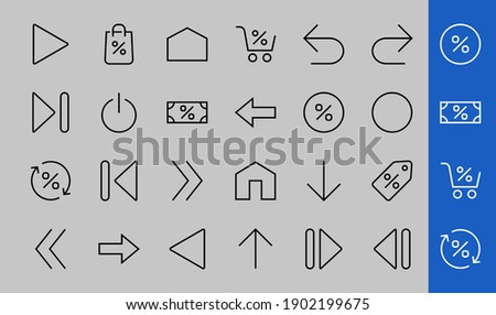Set of line arrows, directions, arrows, contains icons such as pause, continuation, directly, to the right, Editable stroke. 480x480, On a white background, Vector illustration.
