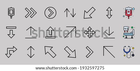 Set of line arrows,
directions, arrows, contains icons such as pause, continuation, directly, to the right, Editable stroke. 480x480, On a white background, Vector illustration.