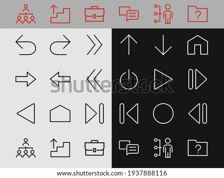 Set of line arrows, directions, arrows, contains icons such as pause, continuation, directly, to the right, Editable stroke. 480x480, On a white background, Vector illustration.