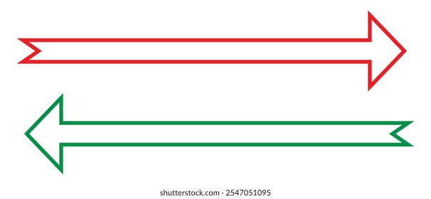 Set of line arrows icon, vector. Set of red, green long arrows with stroke line. Arrow pointing. Arrow vector set design for website, logo, app. Vector illustration.