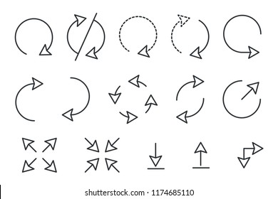 Set of line arrows. Vector collection for phone interface and web pages.