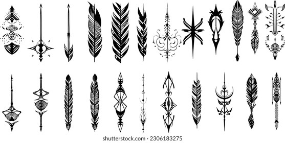 Set of Line Art Arrows Vectors on White Background