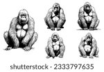 set of line art of an big great ape.