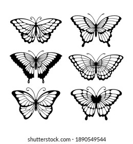 Set of line art butterflies, monochrome illustration butterflies svg