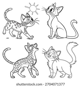Set line art cat and illustrator isolated eps 10