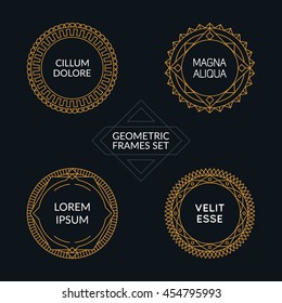 Set of 'Line Art" circle frames. Authentic design elements. Eps10 vector Illustration.