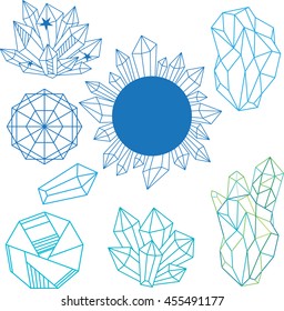 Set of  line art crystals.