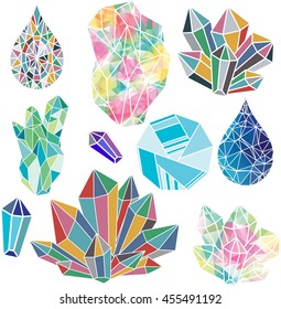 Set of  line art crystals.