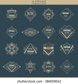 Set of line art deco retro geometric logos frames and  borders