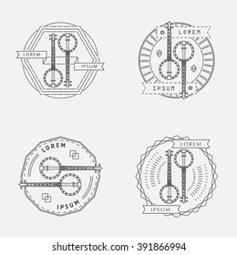 Set of Line Art Decorative Geometric Vector Frames and Banjo image. Vector Illustration.  Vintage Decorating Logos.