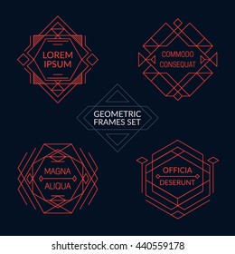 Set of Line Art decorative geometric frames. Futuristic Design Elements. Eps10 vector Illustration. 