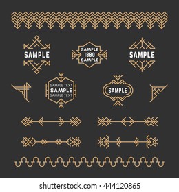 Set of Line Art Decorative Geometric Vector Frames and Borders with Golden and Black Colors. Vector Ornaments, Vector Decoration, Line Ornament, Vector Logos, Vector Labels