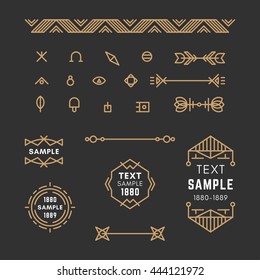 Set of Line Art Decorative Geometric Vector Frames and Borders with Golden and Black Colors. Vector Ornaments, Decoration, Line Ornament, Logos, Labels