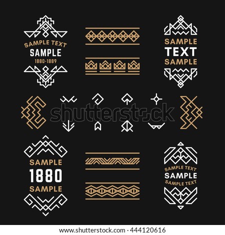 Set of Line Art Decorative Geometric Vector Frames and Borders with Golden and Black Colors. Vector Ornaments, Vector Decoration, Line Ornament, Vector Logos, Vector Labels