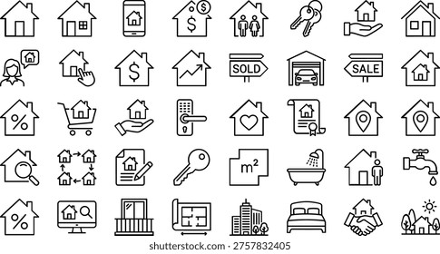 A set of line art design vector silhouettes for real estate and property concept
