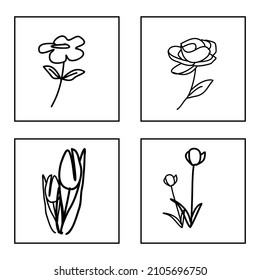 a set of line art with different kinds of flowers