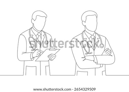 Set of Line Art Doctors with Stethoscopes in Different Poses